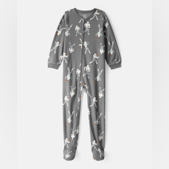 ✨NWT✨Carter’s Boys Football Print Loose Fit Long-Sleeve Zip-Up 1-Piece Pajamas - Picture 1 of 4